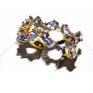 2.23CT NATURAL OVAL CUT TANZANITE & DIAMOND COCKTAIL RING SIZE 6.75